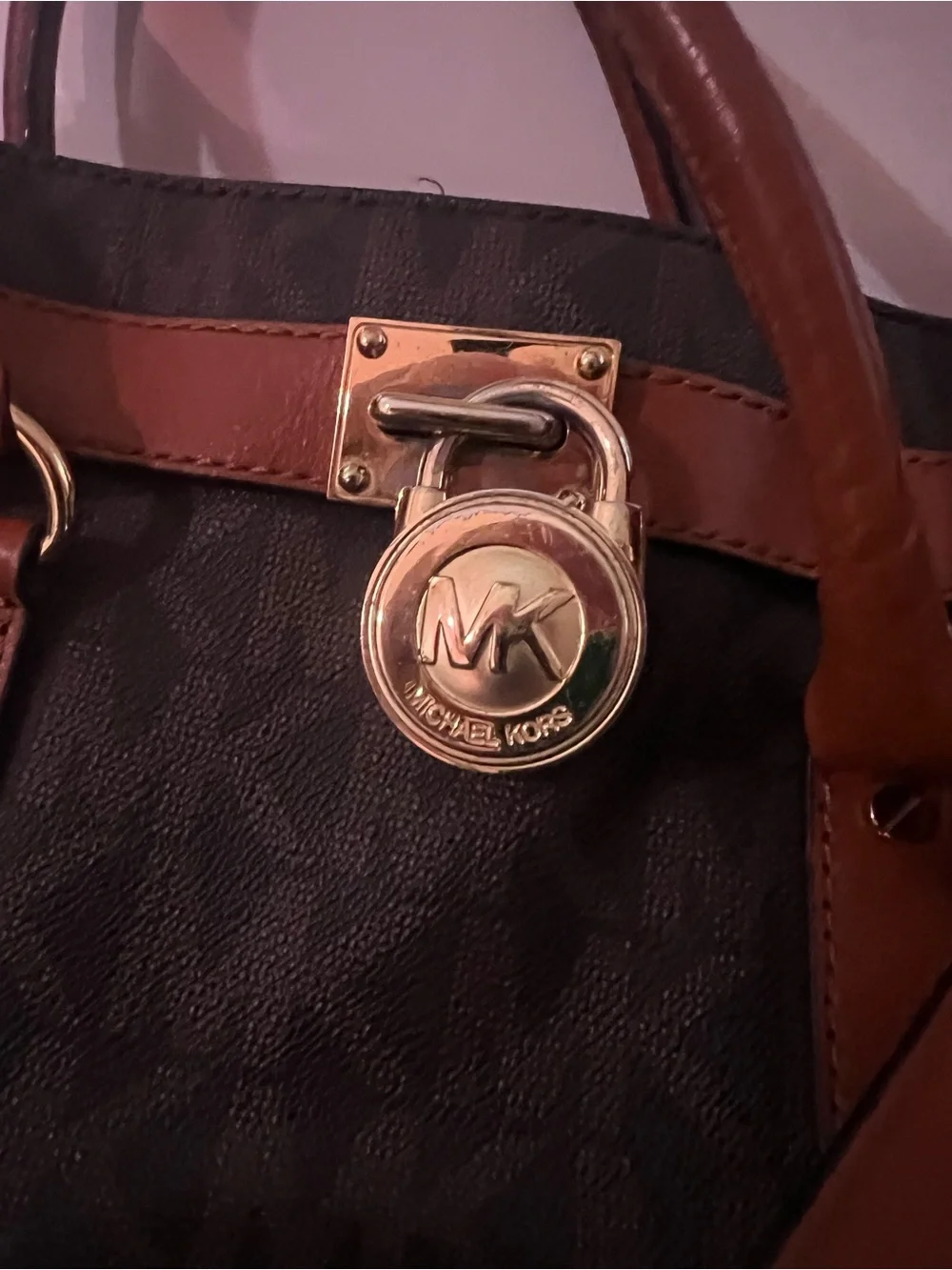 Michael Kors Black and Brown Shoulder Bag with Gold Accents
